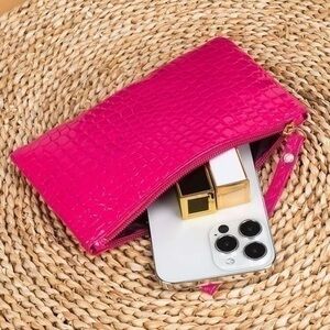 Embossed Pink Wristlet Long Wallet